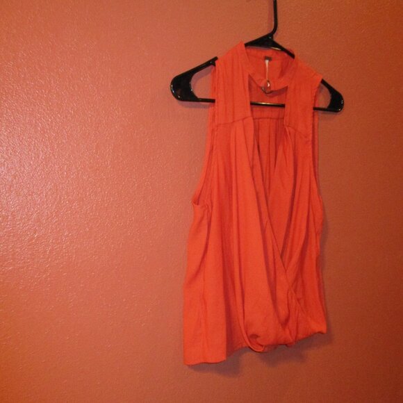 Free People Woman Small Petite Orange Key Hole Club Party Evening Shirt - Picture 2 of 6